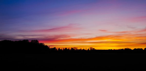 Scenic view of silhouette trees against sky during sunset