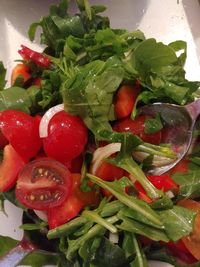 Close-up of chopped strawberries in plate