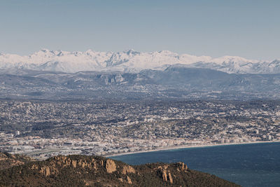 Aerial view of townscape against sky
