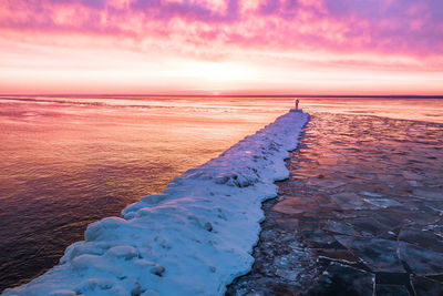 Scenic view of sea against sky at sunset
