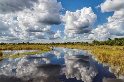 Scenic view of sea against cloudy sky