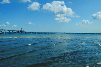 Scenic view of sea against cloudy sky