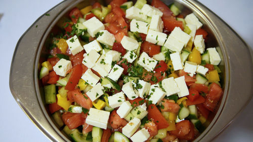 Directly above shot of salad in bowl on table