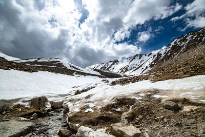 Scenic view of snowcapped mountains against sky
