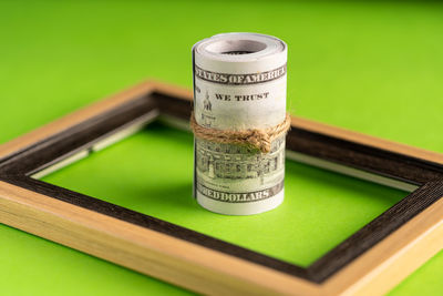 Close-up of text on table
