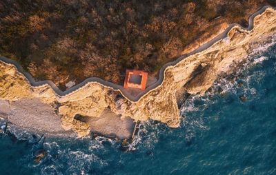 High angle view of swimming pool against sea