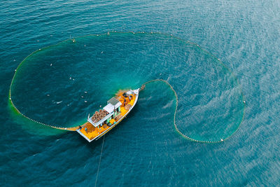 High angle view of boat in sea