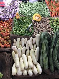 High angle view of vegetables for sale at market