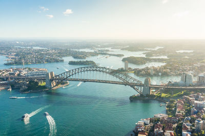 Aerial view of sydney  harbour bridge and sydney harbour.  aerial cityscape view