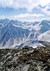 Scenic view of snowcapped mountains against sky