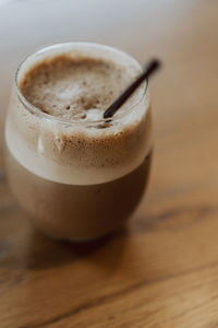 Close-up of coffee cup on table