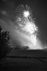 Low angle view of firework display at night