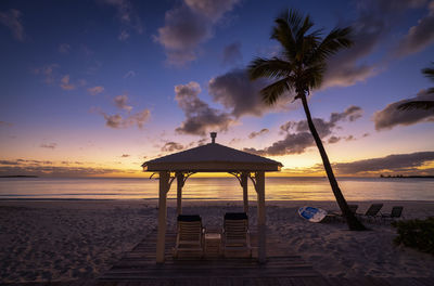 Scenic view of beach against sky during sunset