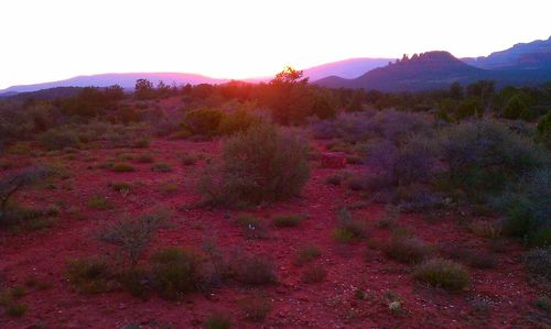 Scenic view of mountains against sky during sunset