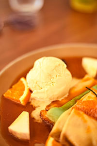 Close-up of food in plate on table