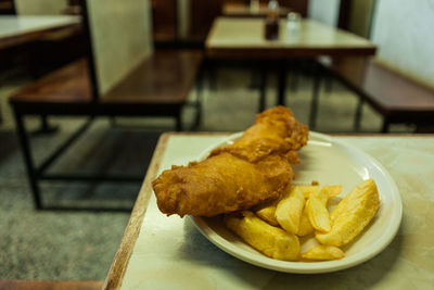 Close-up of food in plate on table
