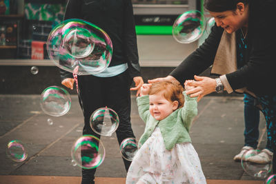 High angle view of people at bubbles