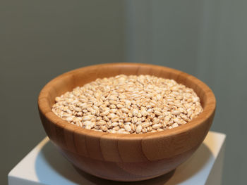 High angle view of bread in bowl on table