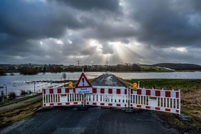 Flooded and closed road due to cloudbursts, skibby, denmark