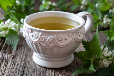 Close-up of tea cup on table