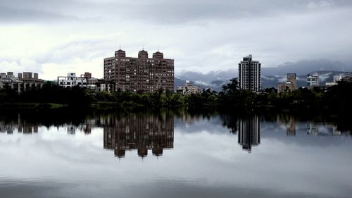 Reflection of buildings in lake