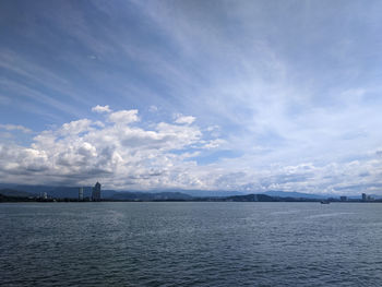 Scenic view of sea against blue sky