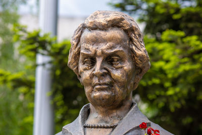 Close-up of statue against trees