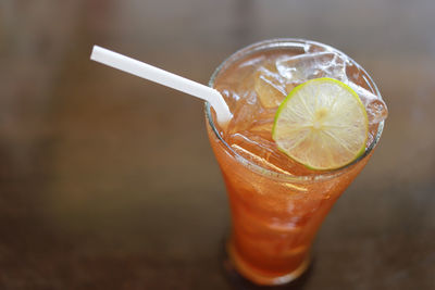 Close-up of drink on table at cafe