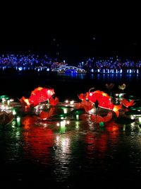 Illuminated christmas decoration in water at night