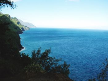 Scenic view of sea against clear sky