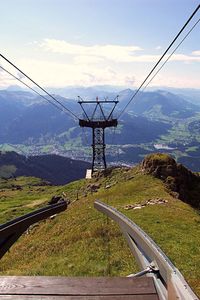 Electricity pylons on field