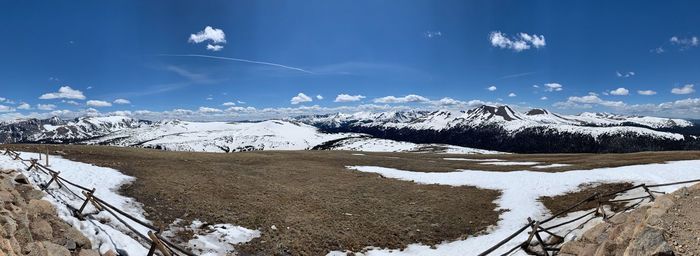 Panoramic view of snowcapped mountain against sky