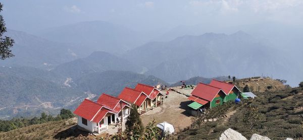 High angle view of mountains against sky