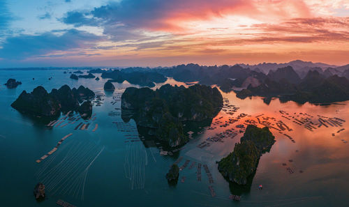 High angle view of sea during sunset