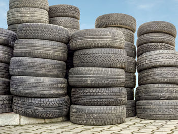 Stack of tires outdoors