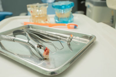 Close-up of dental equipment in medical clinic