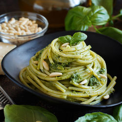 Close-up of noodles in bowl on table