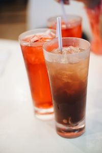 Close-up of beer in glass on table