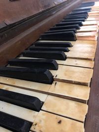 High angle view of piano keys