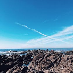 Scenic view of sea against blue sky