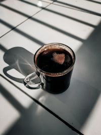 High angle view of coffee on table