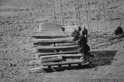 High angle view of people sitting on bench