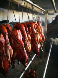 Close-up of meat on barbecue grill