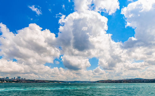 Scenic view of sea against cloudy sky