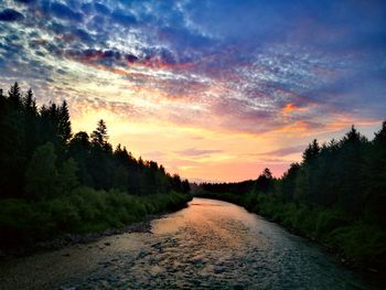 Road amidst trees against sky during sunset