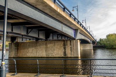 Low angle view of bridge over river against sky