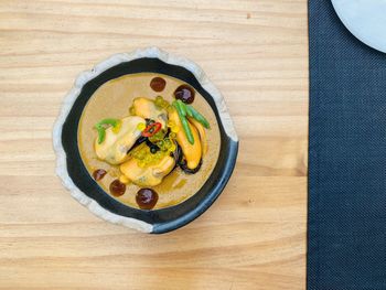 Directly above shot of food in plate on table