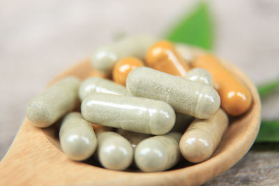 Close-up of pills on table