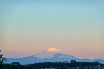 Scenic view of mountains against sky during sunset