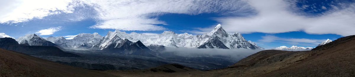 Scenic view of snow covered mountains